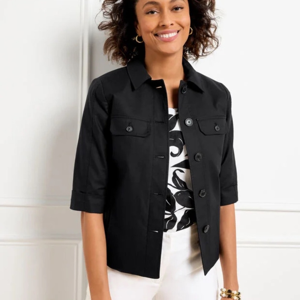 Talbots Black Slub Twill Lined Jacket Size 12